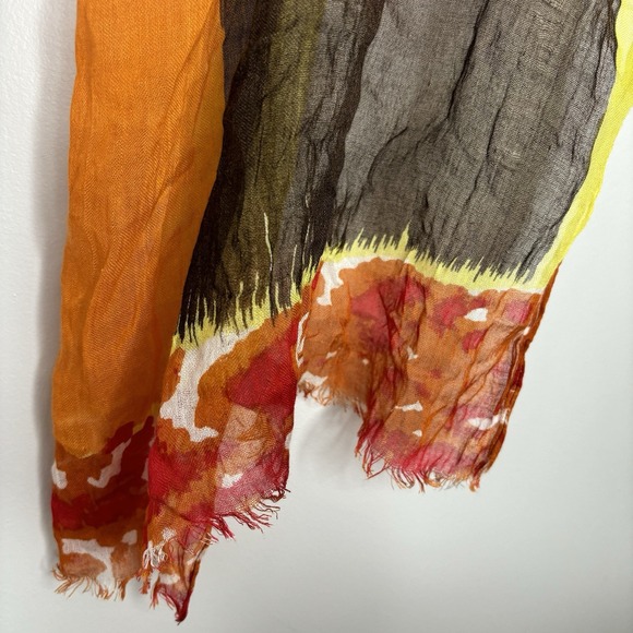 J. Jill Scarf Wrap 70x20 Brown Modal Red Yellow Boho Indie Hippie Artsy Fringe - Picture 3 of 7